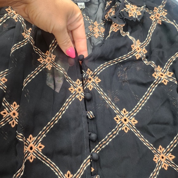 Johnny Was Dress XL Black Orange Sheer Embroidered Mock Neck Ruffle Button NEW - Picture 7 of 12